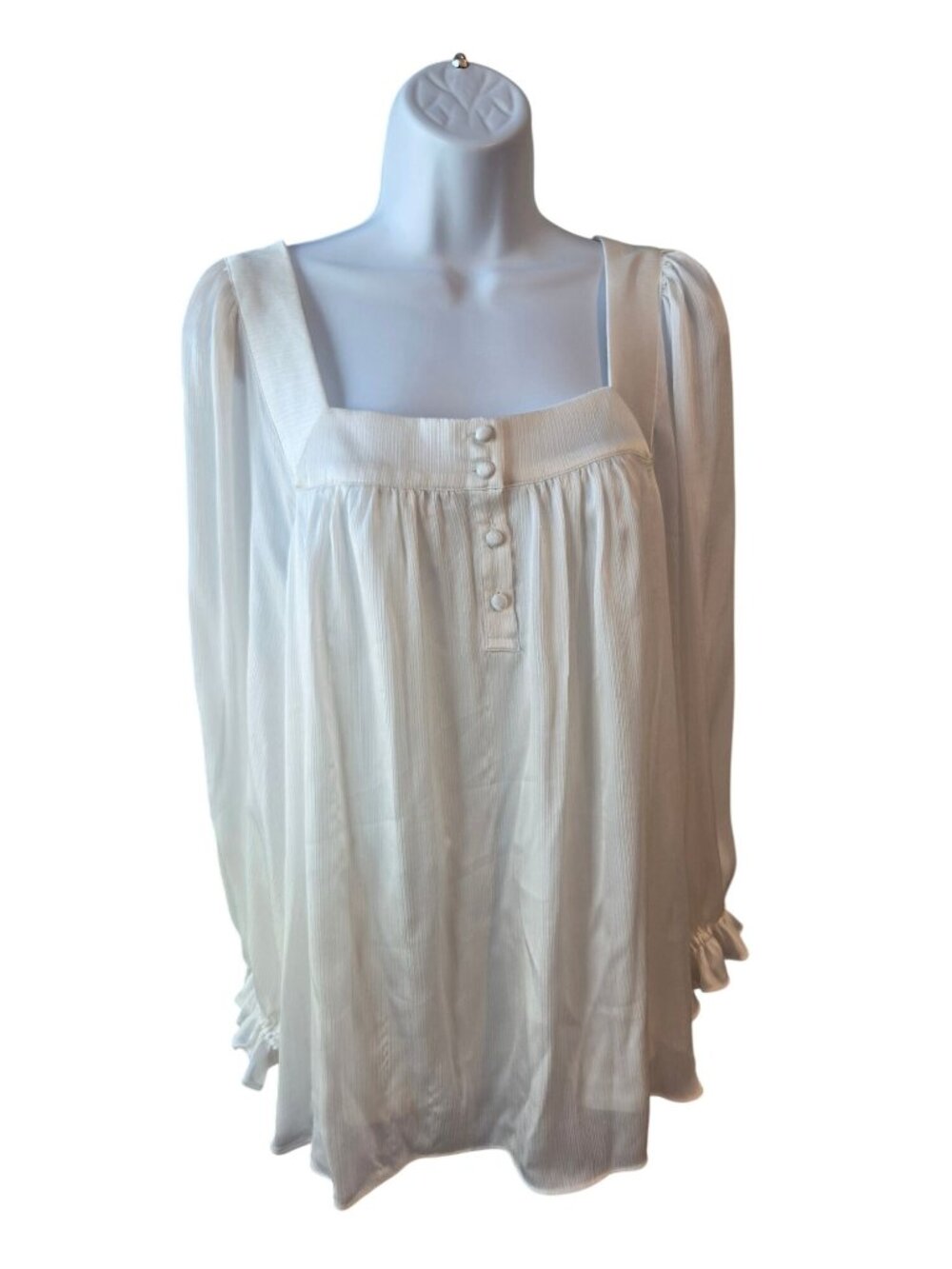 LC Lauren Conrad Womens L White Square Neck Blouse Puff Sleeve Cottagecore Boho
